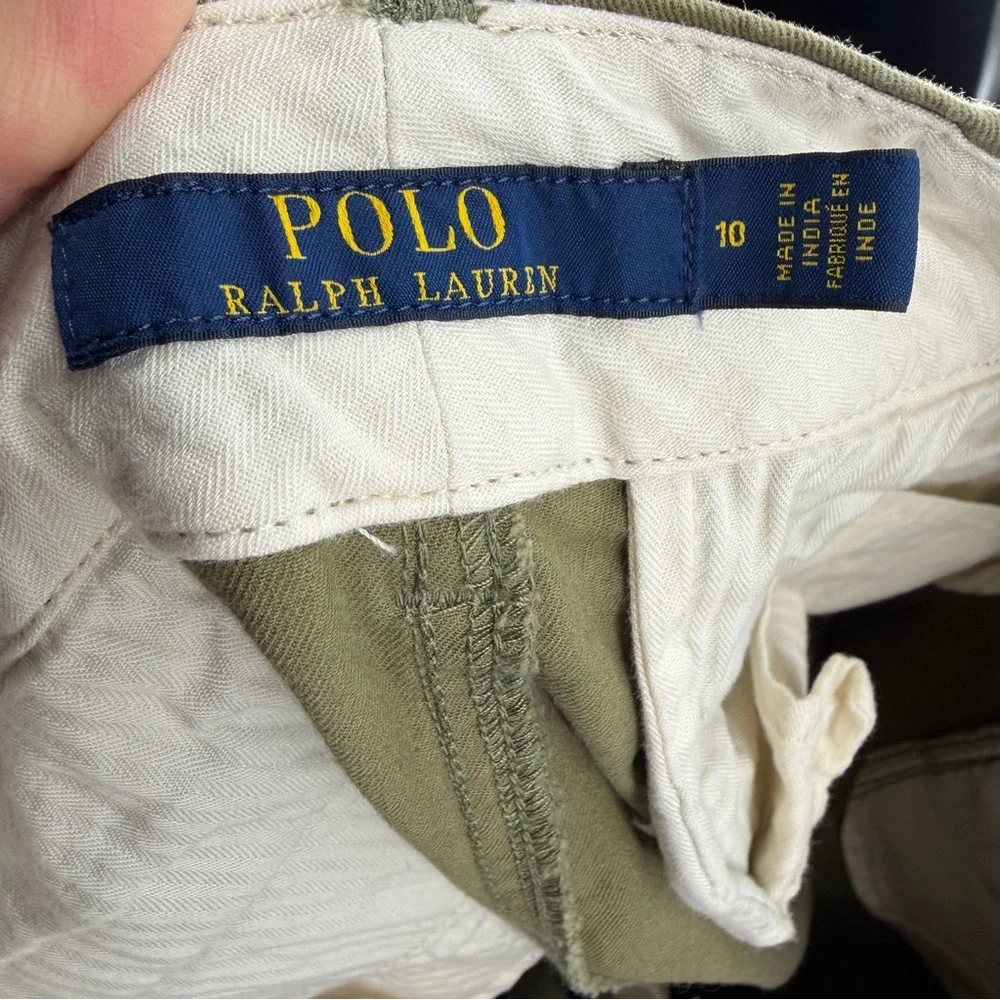 Polo Ralph Lauren zip-fly‎ cropped cotton wide-leg chino olive green sz 10